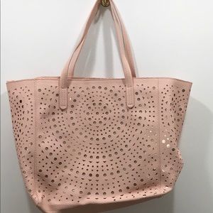 Pink Die Cut Tote Bag Rose Gold Accents Zip